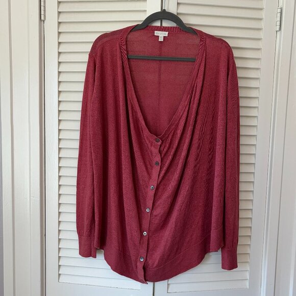 Garnet Hill women's cocoon cardigan sweater red pink linen medium buttons - Picture 1 of 9